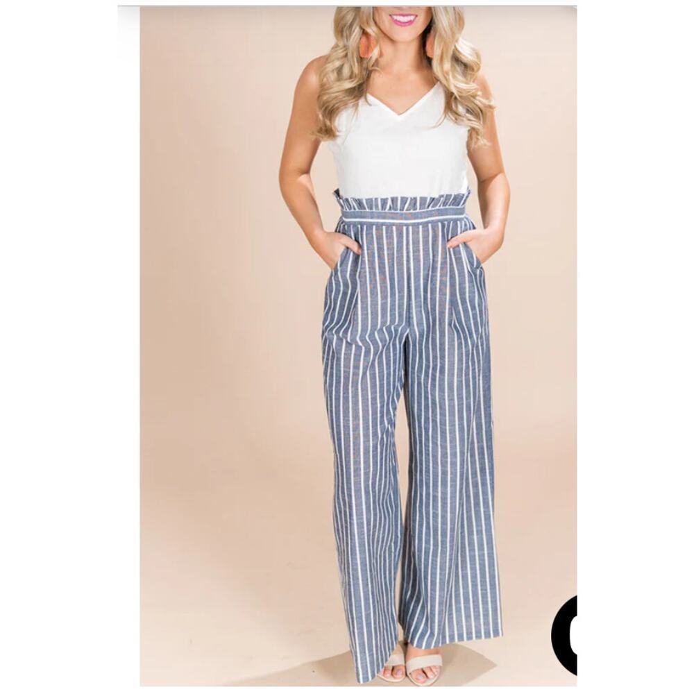 Altard State Linen Blend Stripe Jumpsuit Size Small